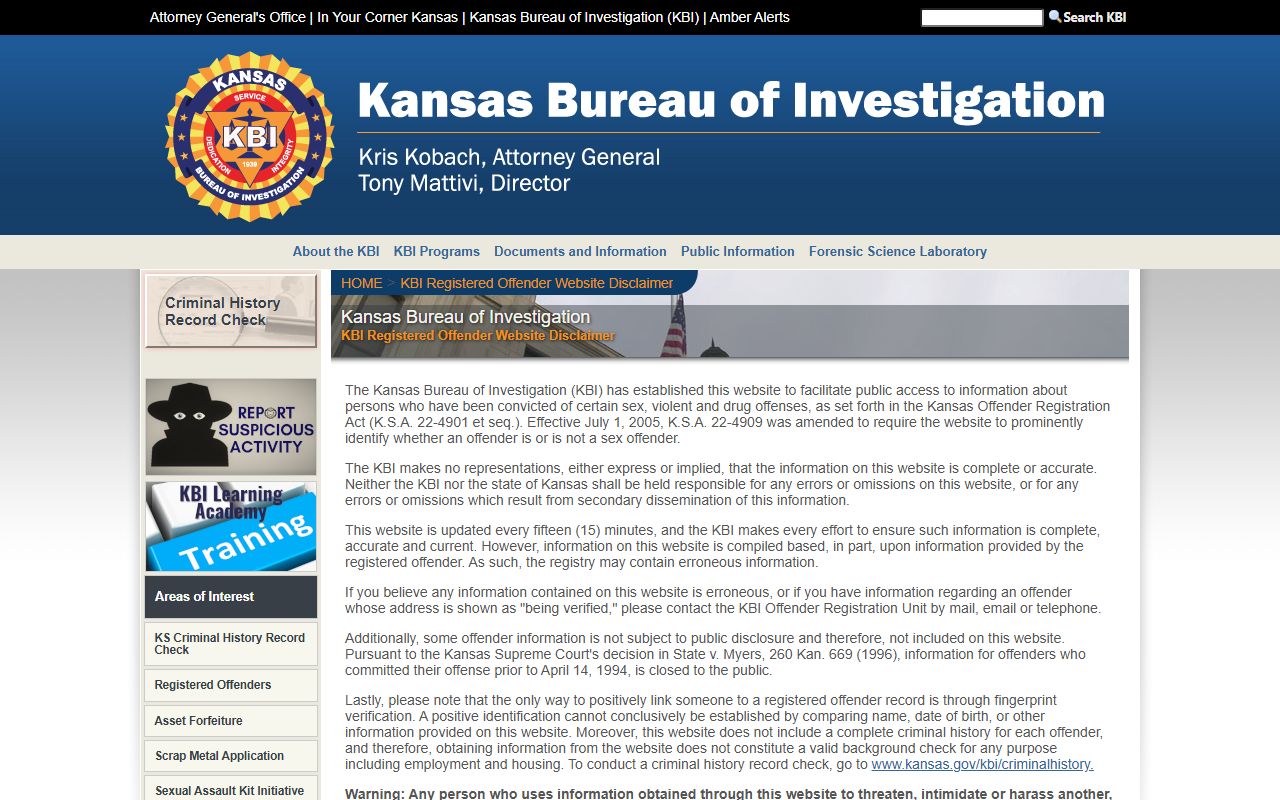 Greenwood County arrest records KBI registered offender source