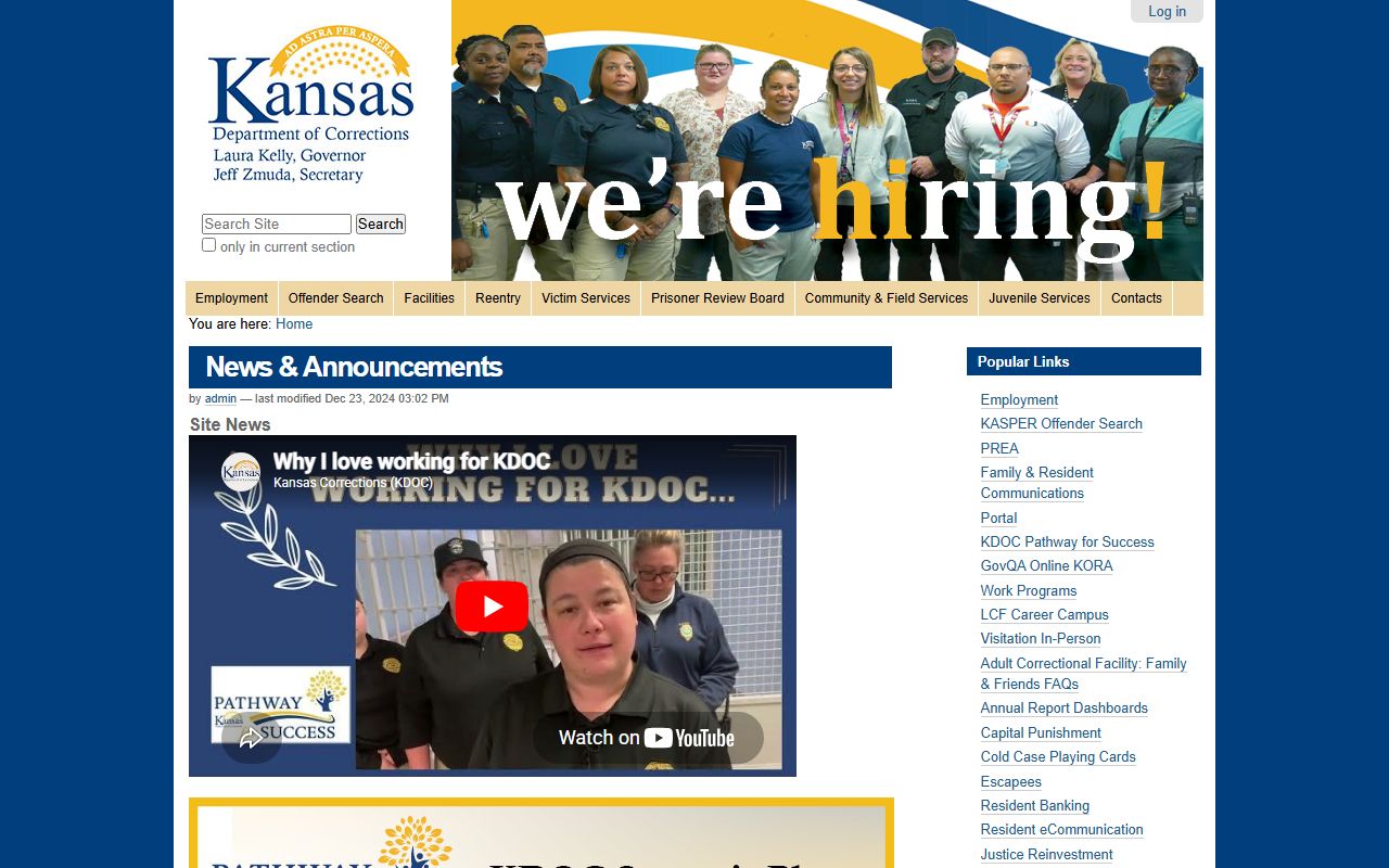 Greenwood County inmate records Kansas Department of Corrections
