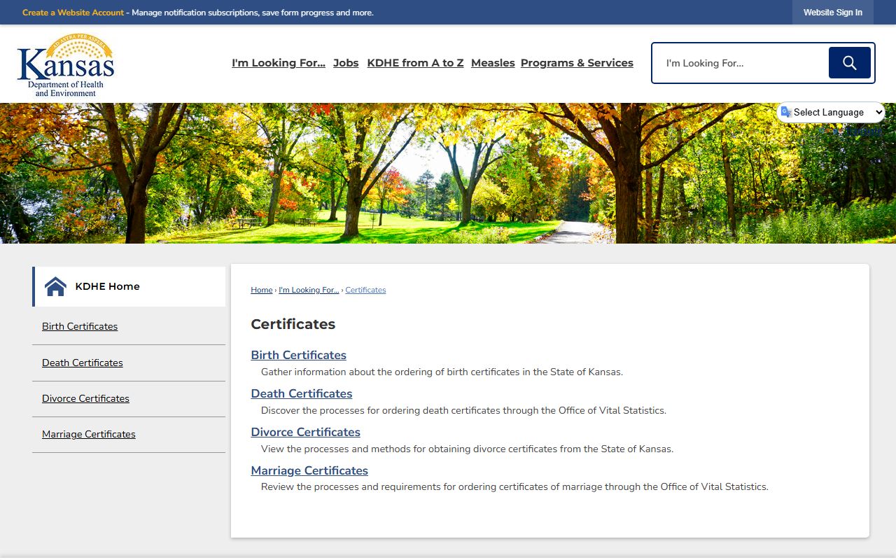 Greenwood County marriage and divorce records KDHE certificates page
