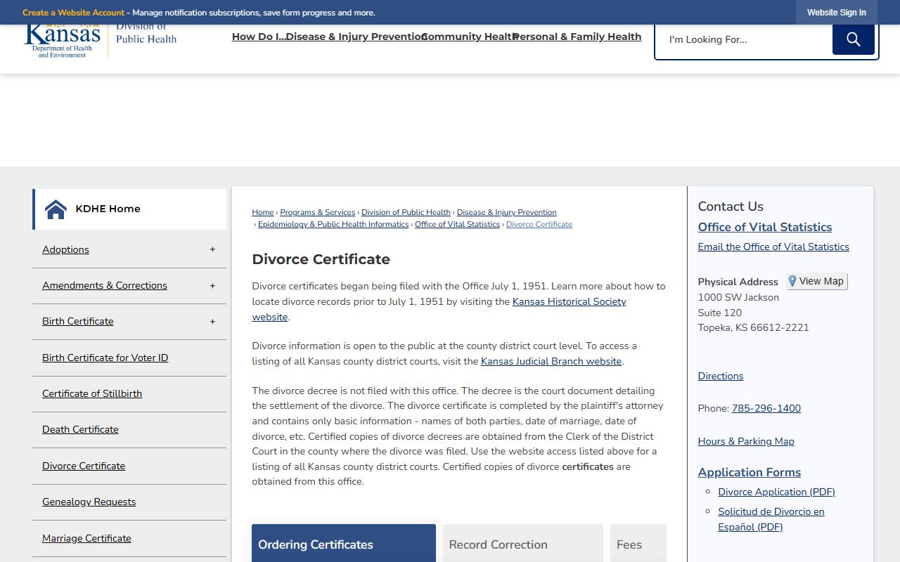 Greenwood County marriage and divorce records KDHE divorce certificate
