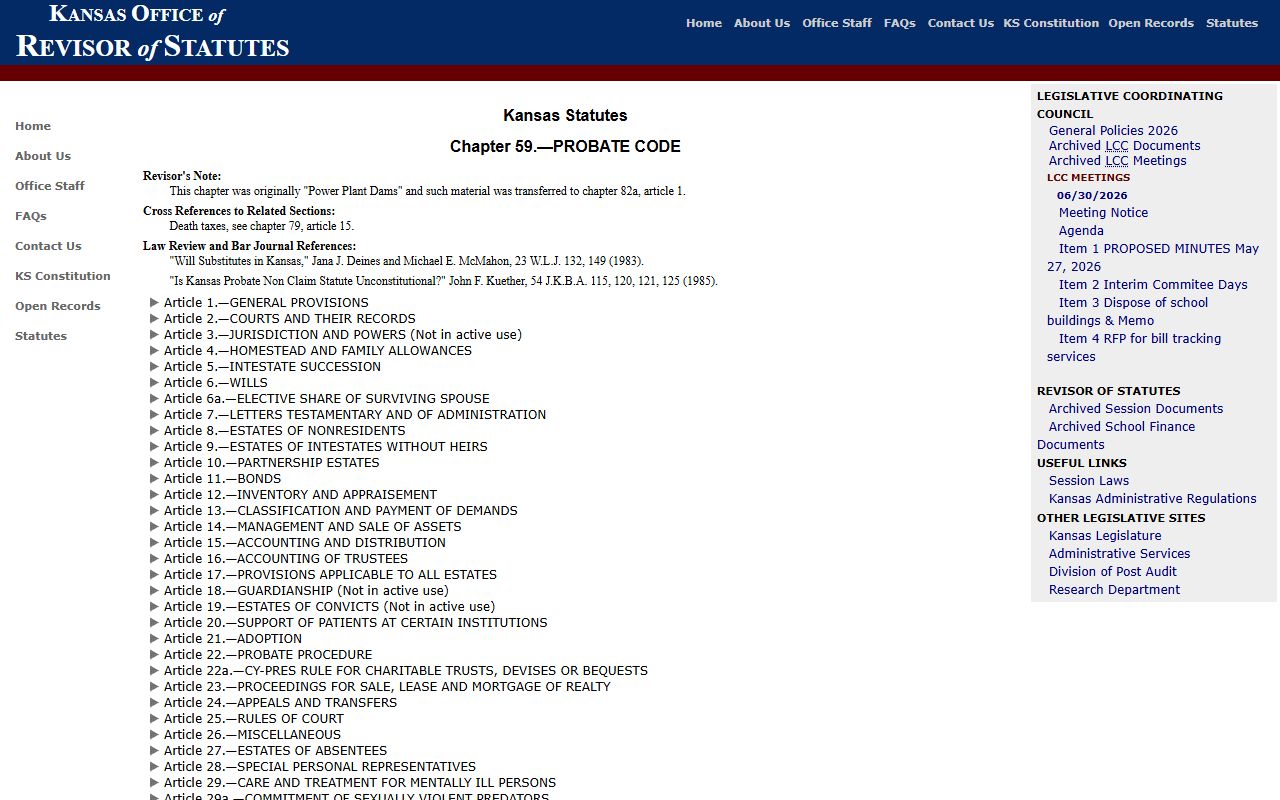 Greenwood County probate records Kansas probate code source
